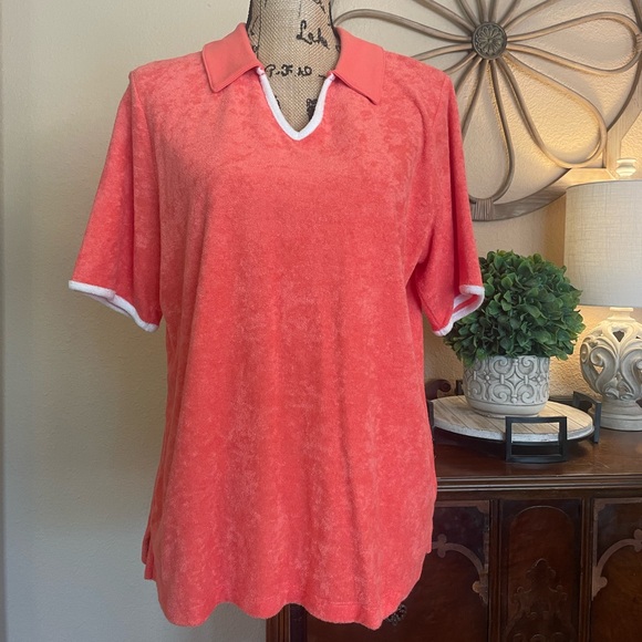 D & Co. Beach Tops - New D & Co. Beach Coral Orange French Terry Top